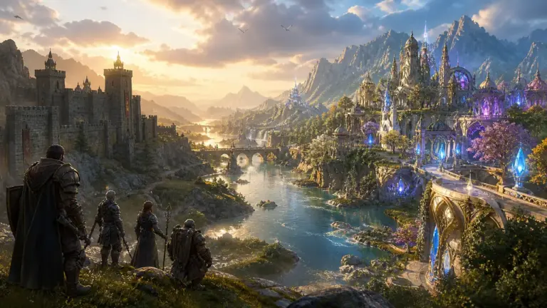 Originalillustration einer Fantasy-MMORPG-Welt für einen Serverratgeber